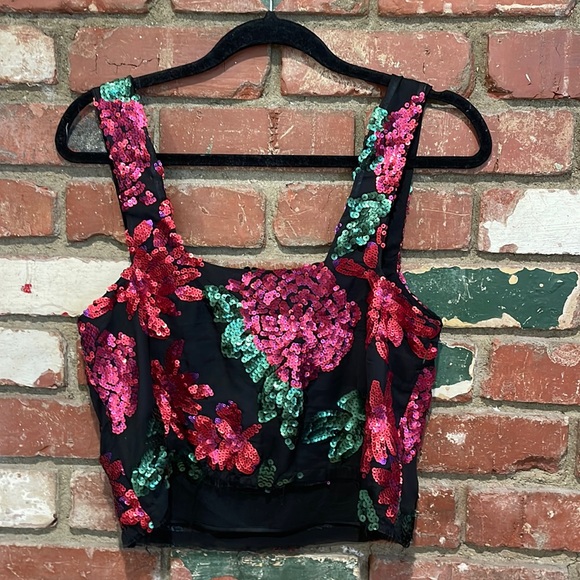 Show Me Your mumu black sequins floral design  shine  New - Picture 4 of 5